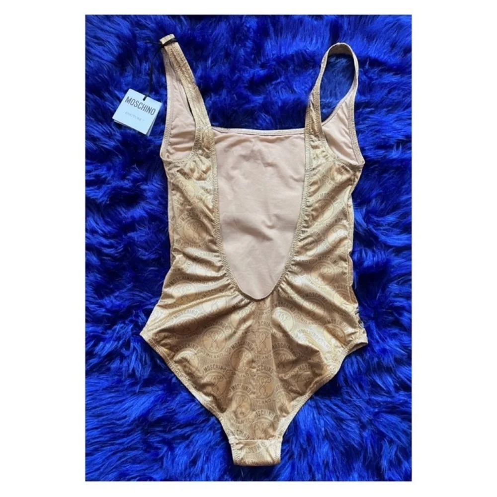 New! MOSCHINO Logo Bear Toy Scoop Open Back One Piece Swimsuit - Picture 6 of 7